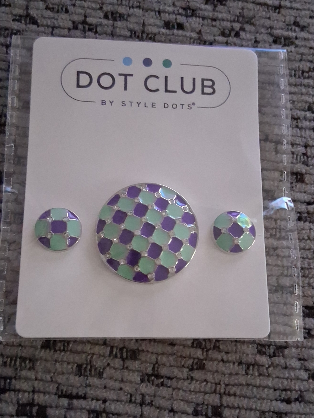 (2) Style Dots Dot Club Set!Enamel Checker Circle Dot  Set - Mint & Purple